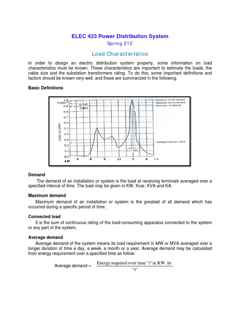 Elec 4 423 Powe Er Distribu Ution Sys Stem: Load CH Haracteri Istics ...