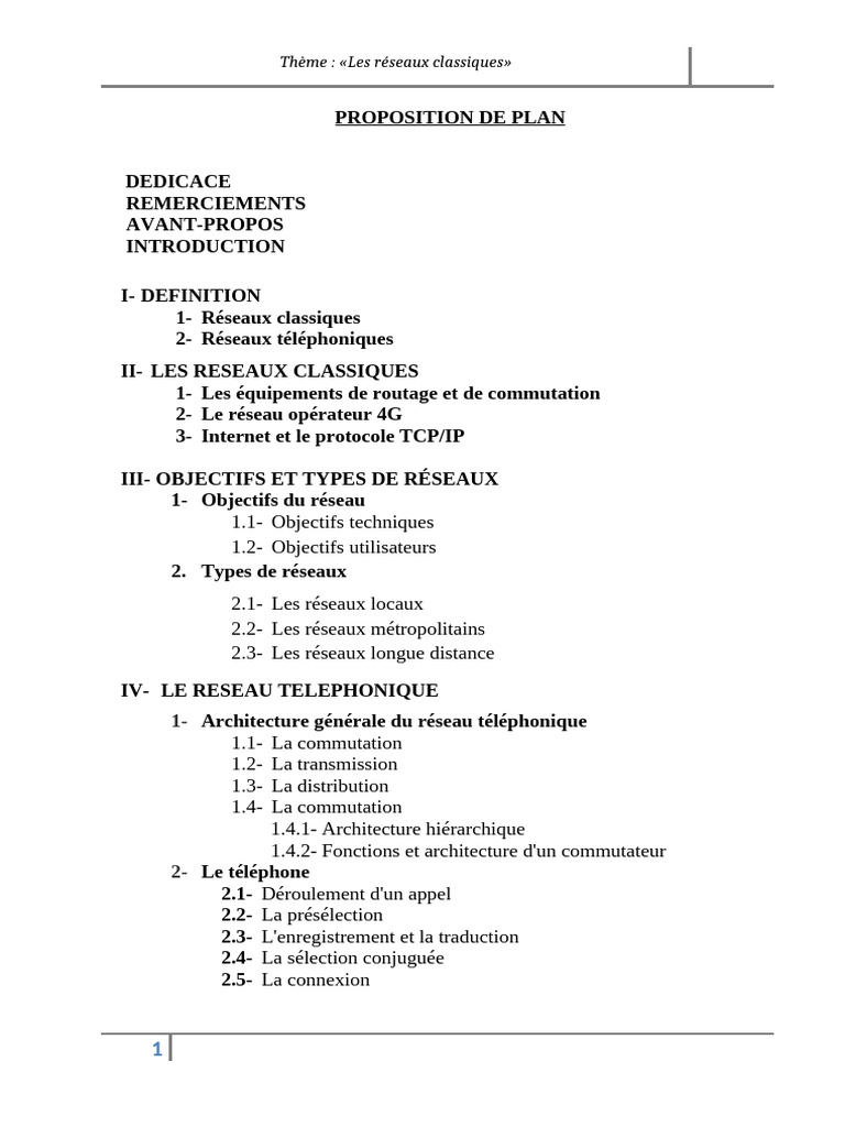Plan des Réseaux Classiques Télécoms | PDF | l'Internet | Réseau ...