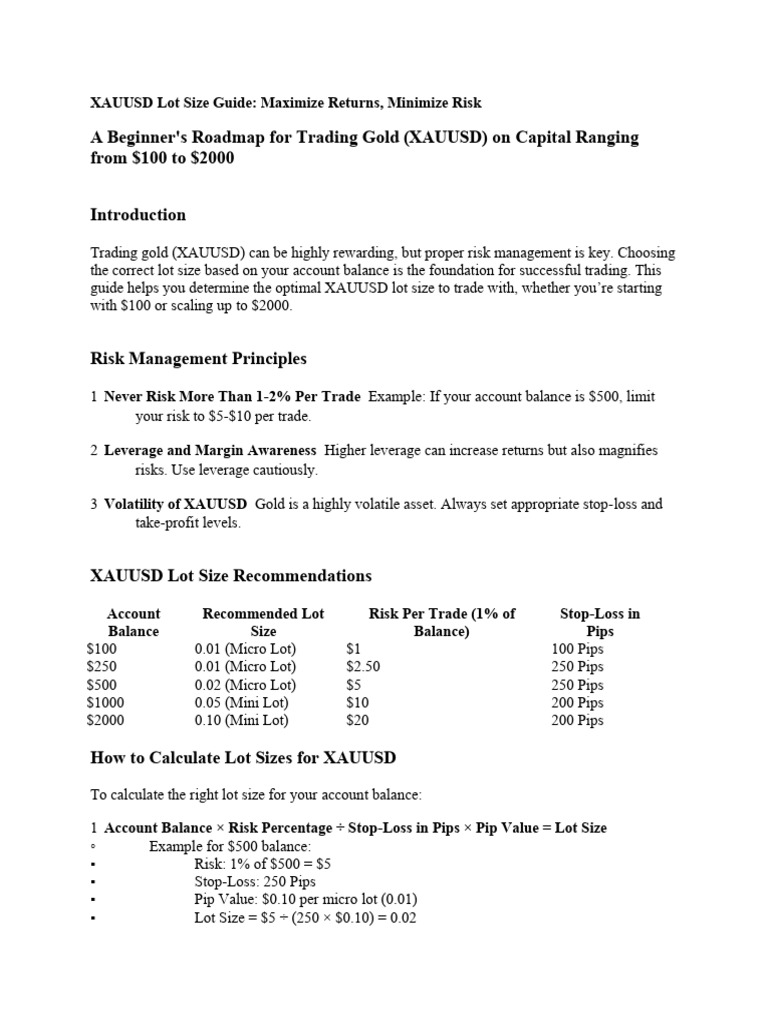 XAUUSD Lot Size Guide | PDF | Gold As An Investment | Leverage (Finance)