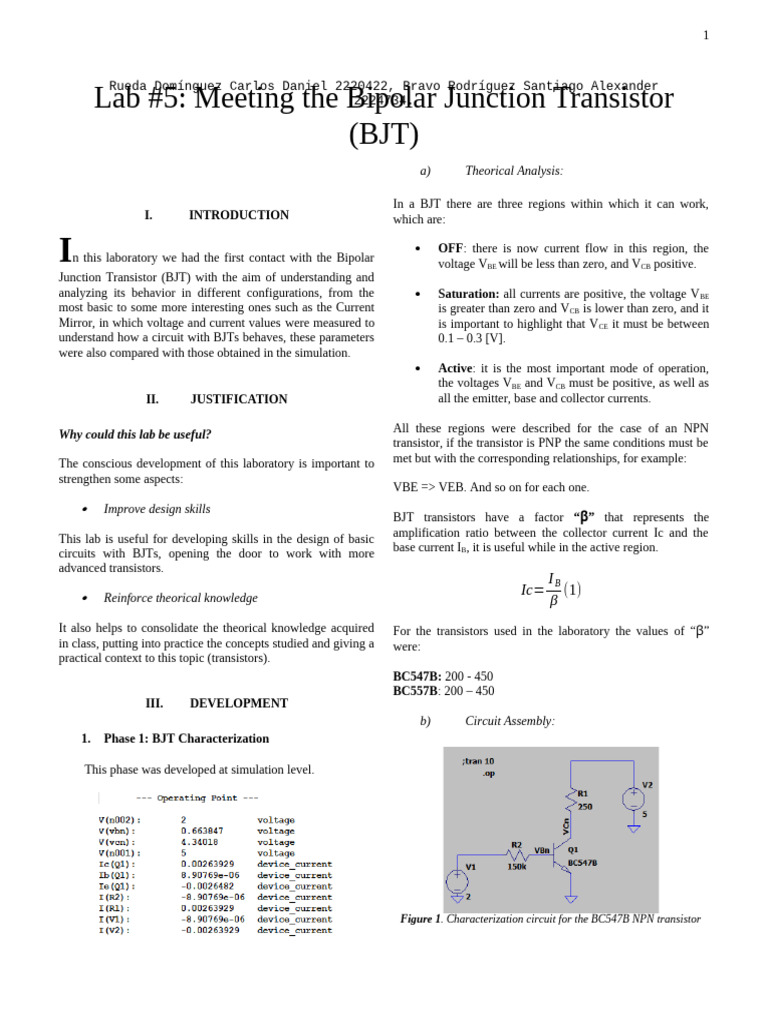 BJT Circuit Analysis and Current Mirror | PDF | Bipolar Junction ...