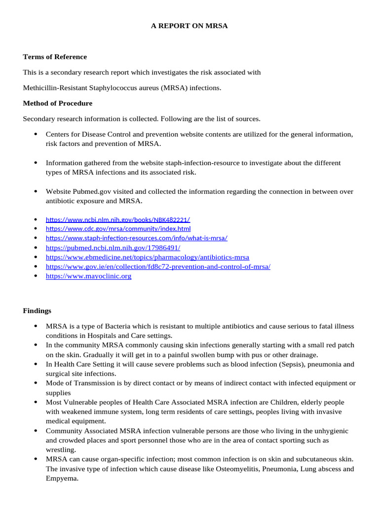 MRSA Infection Risk and Prevention Report | PDF | Amplifier ...