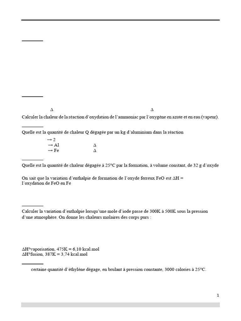 Thermochimie : Calculs de chaleur 2024-2025 | PDF | Capacité thermique ...