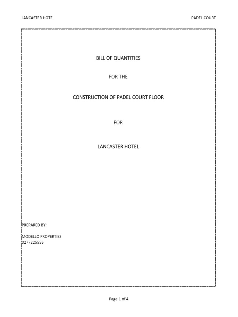 Padel Court Construction Cost Breakdown | PDF | Concrete | Structural ...