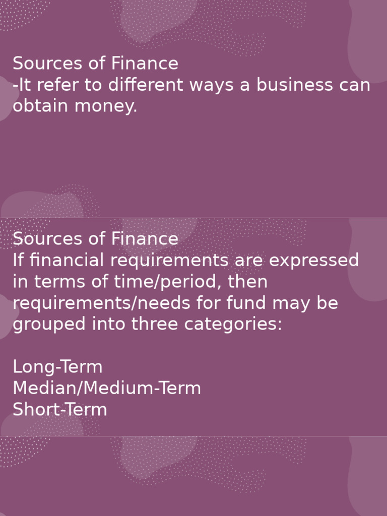Types of Business Finance Sources | PDF | Equity (Finance) | Preferred ...