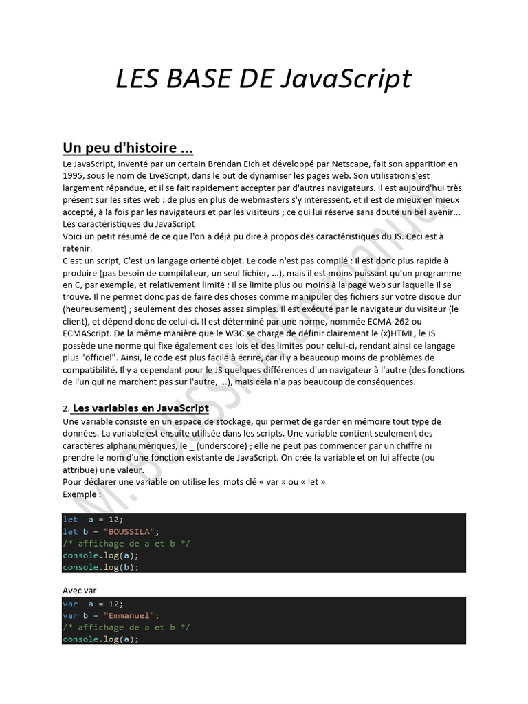 Introduction à JavaScript et ses bases | PDF | JavaScript | Informatique
