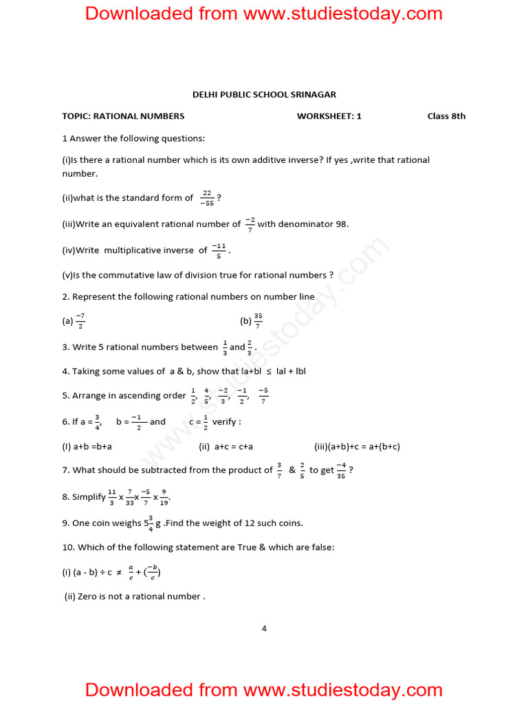 Rational Numbers Assignment 10 | PDF | Rational Number | Numbers