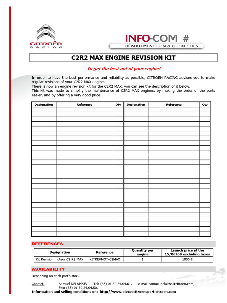 InfoCom N°062 C2R2MAX Engine Revision Kit | PDF