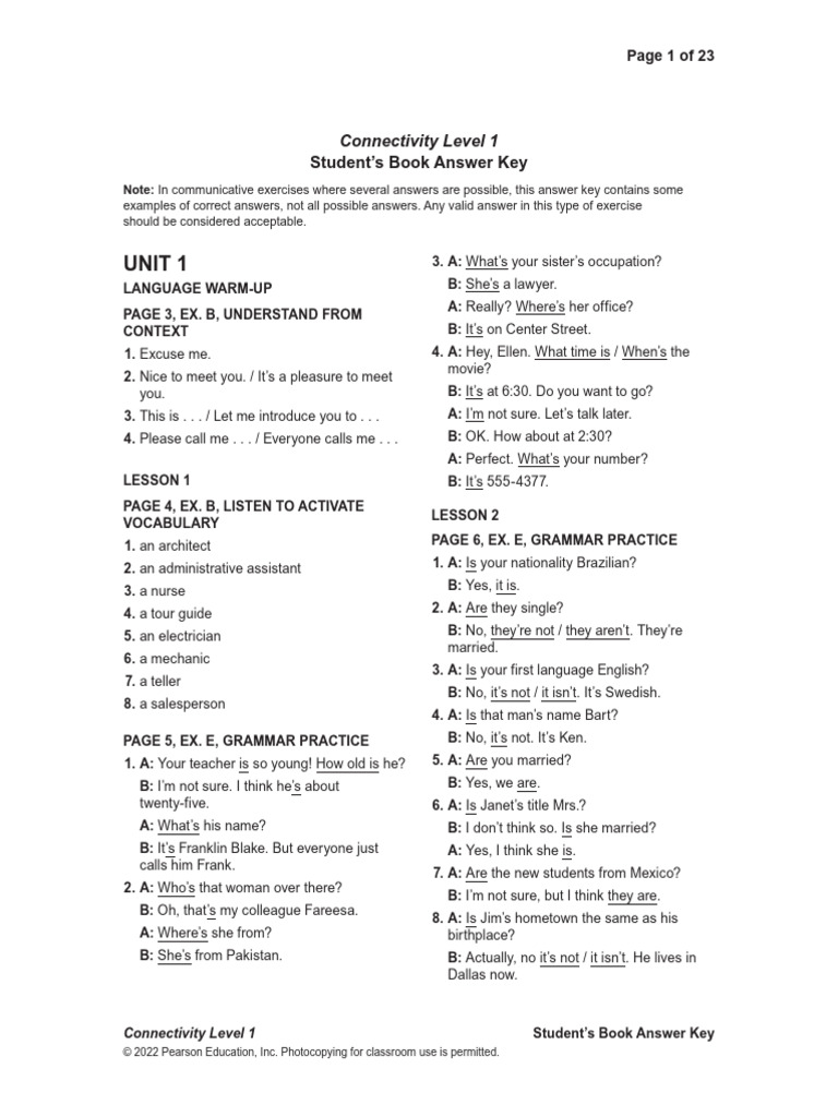 Connectivity Level 1 Answer Key | PDF | Lunch | Cuisine