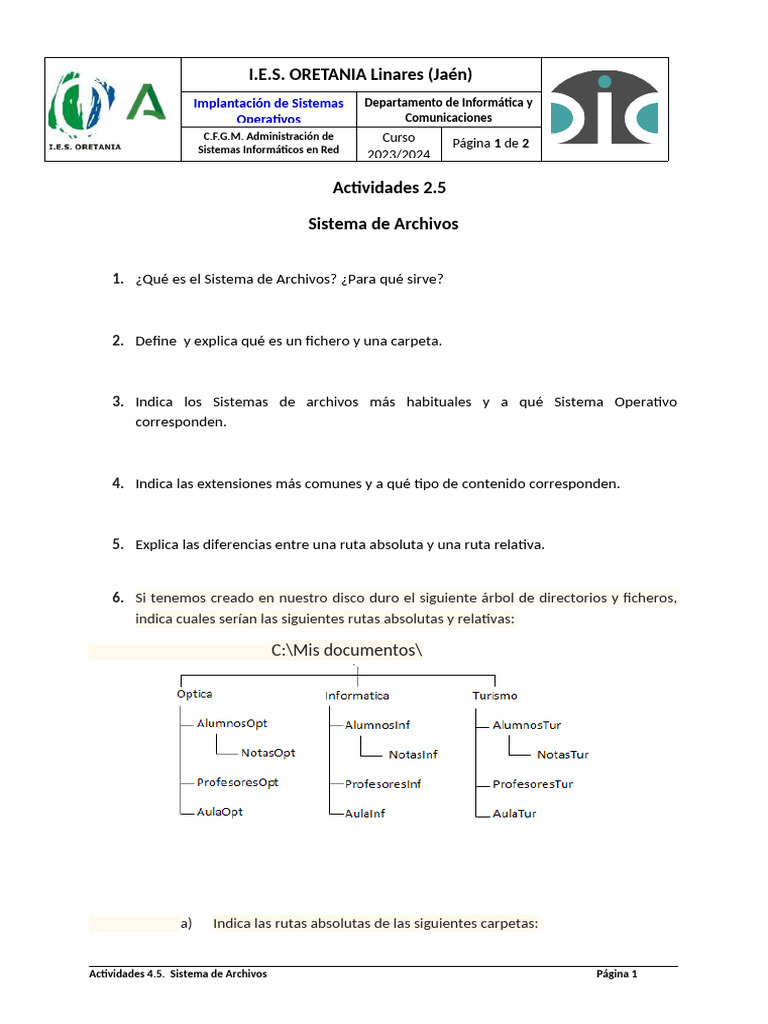 Sistema de Archivos: Conceptos y Rutas | PDF | Archivo de computadora ...