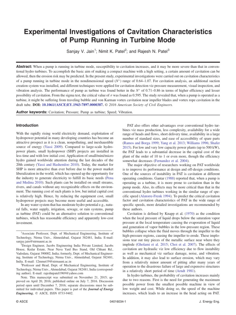 Cavitation in Pumps Running as Turbines | PDF | Pump | Hydroelectricity