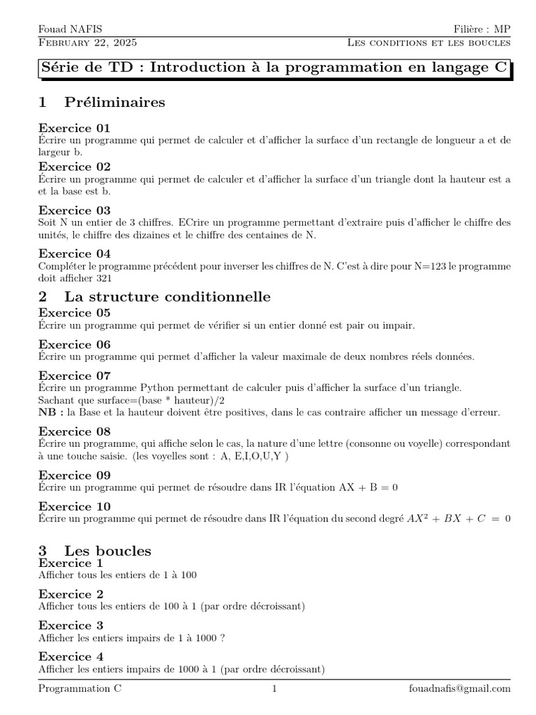 Exercices de programmation en C et Python | PDF | Entier naturel | Nombre