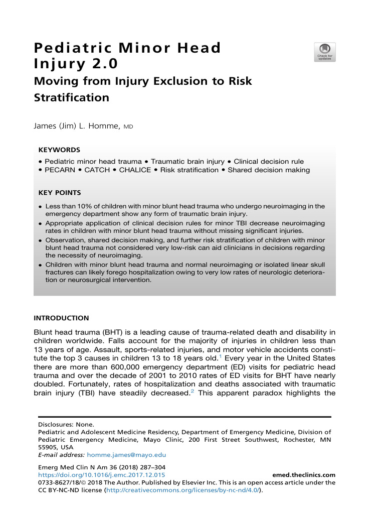 Pediatric Minor Head Injury Risk Stratification | PDF | Traumatic Brain ...