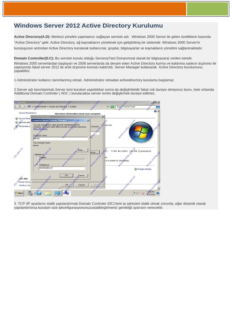 3 - Windows Server 2012 Active Directory Kurulumu | PDF
