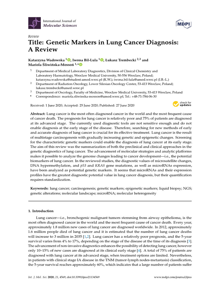 Genetic Markers for Lung Cancer Diagnosis | PDF | Polymerase Chain ...