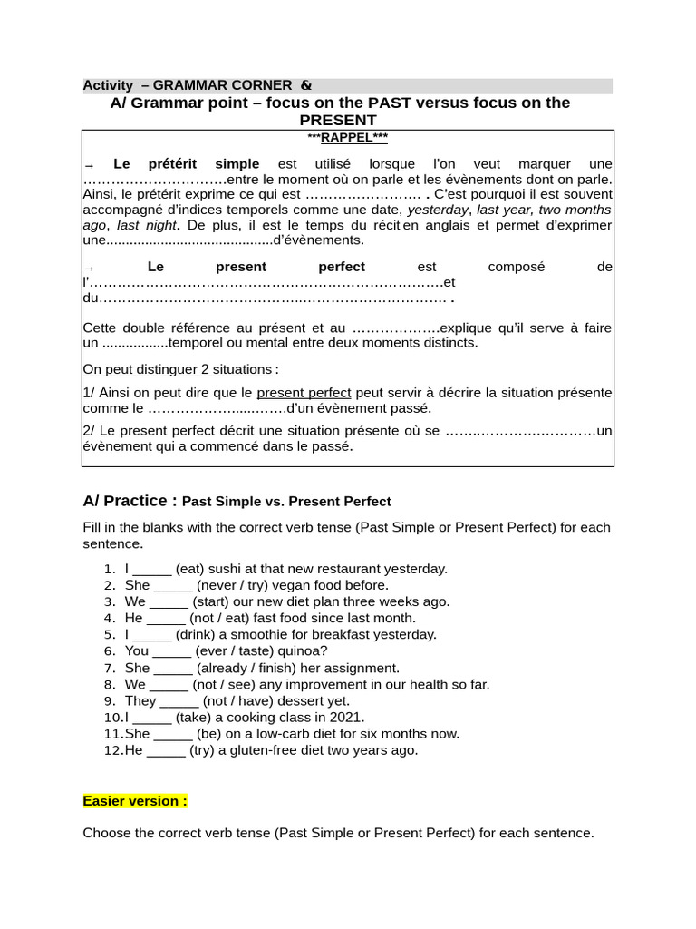 Past Simple and Present Perfect Exercises | PDF | Grammar | Linguistics