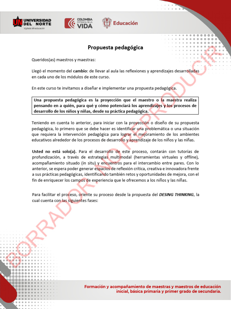 Propuesta Pedagógica para Educadores | PDF | Educación de la primera ...