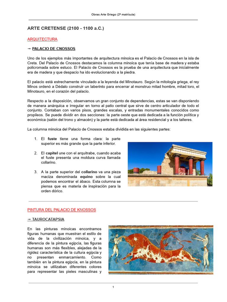 Palacio de Cnossos: Arquitectura y Arte Minoico | PDF | Escultura | templo