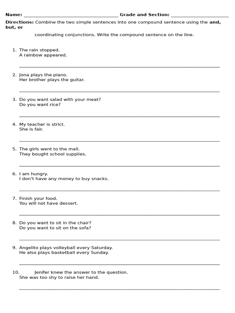 Coordinating Conjunctions Worksheet | PDF | Foods | Cuisine