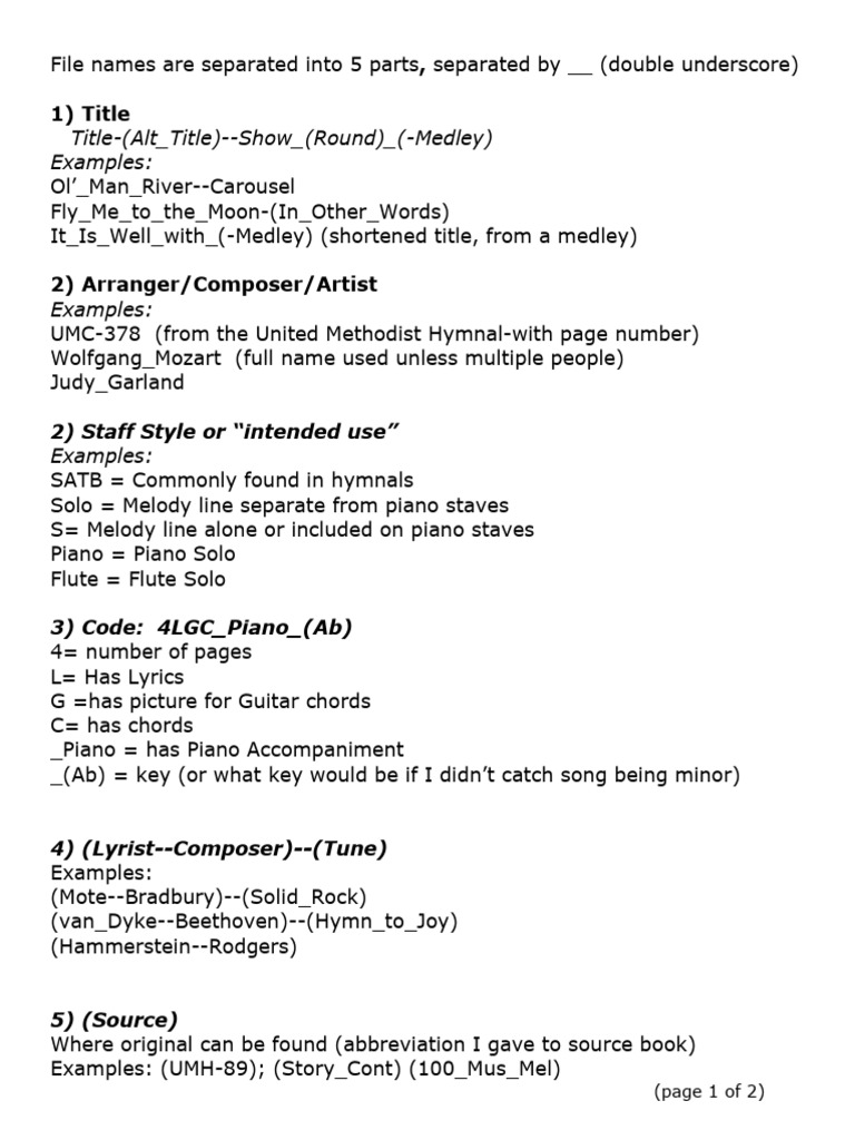 File Naming Guide for Music Scores | PDF