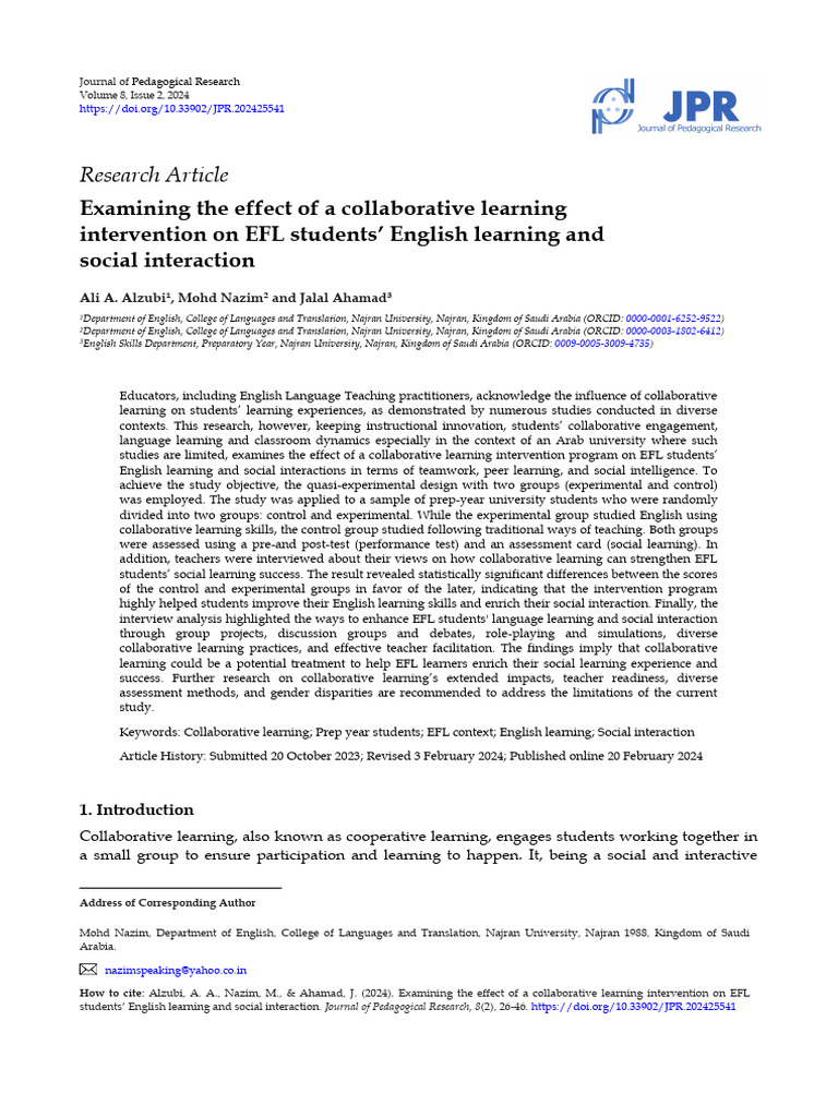 Collaborative Learning's Impact on EFL Students | PDF | Learning ...