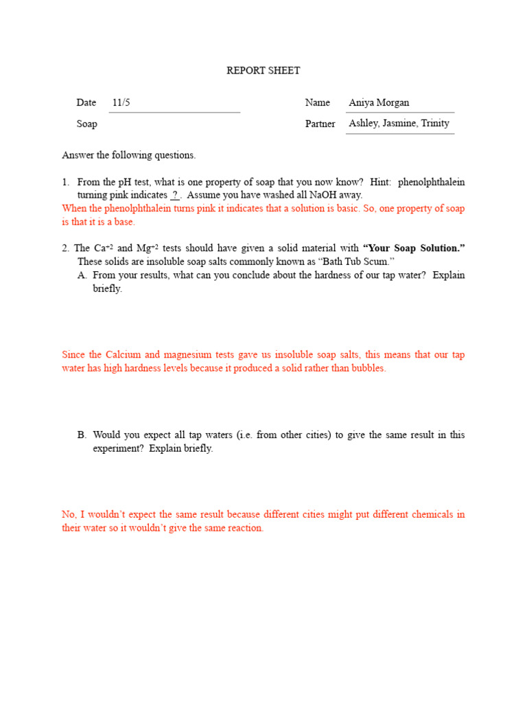 Soap and Water Hardness Experiment Report | PDF