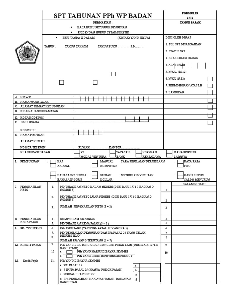 SPT Tahunan PPh WP Badan (Formulir 1771)