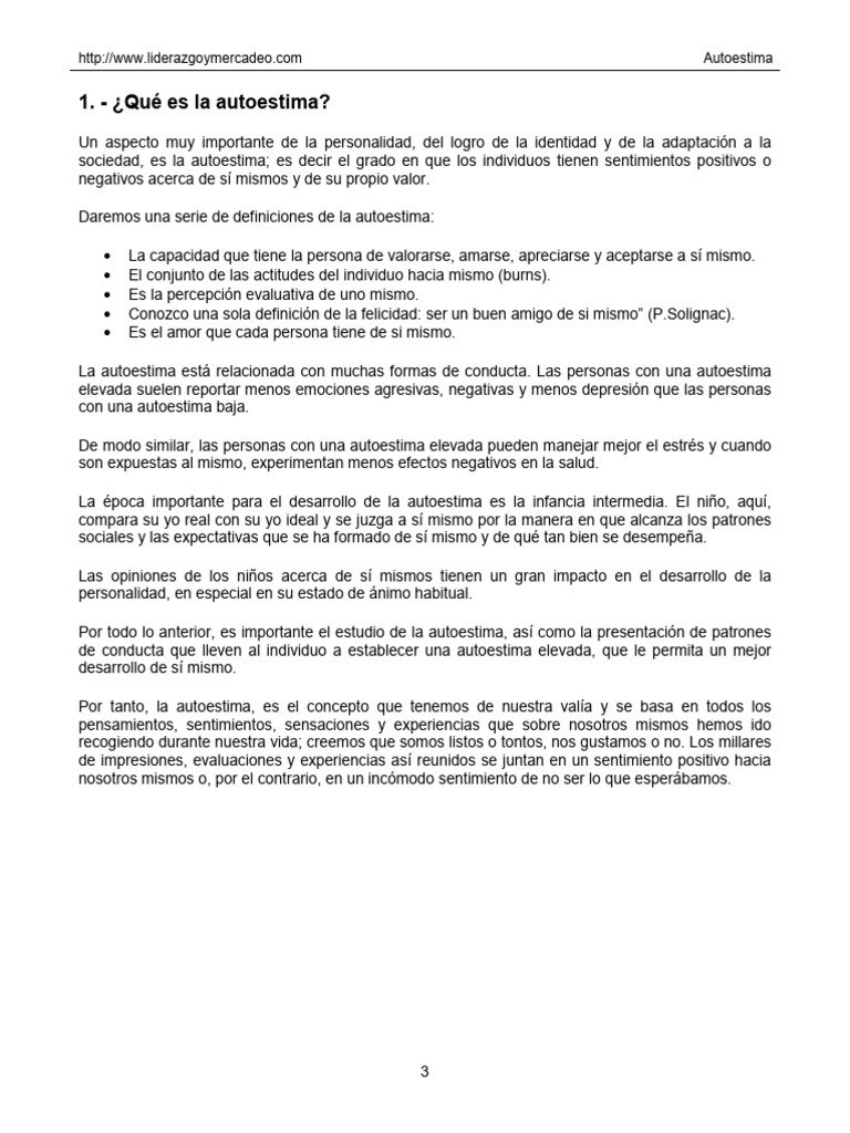 Tipos y características de la autoestima | PDF | Autoestima ...