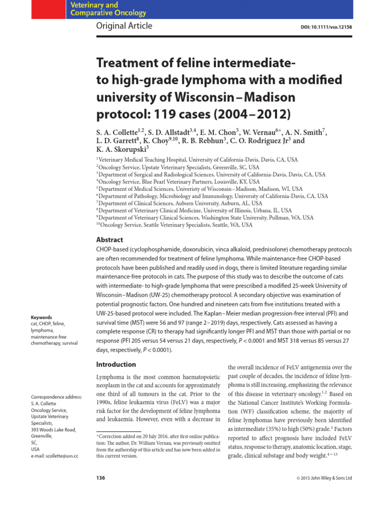 Visual Reference: Feline Lymphoma Treatment Outcomes Uw 25 Protocol Pdf
