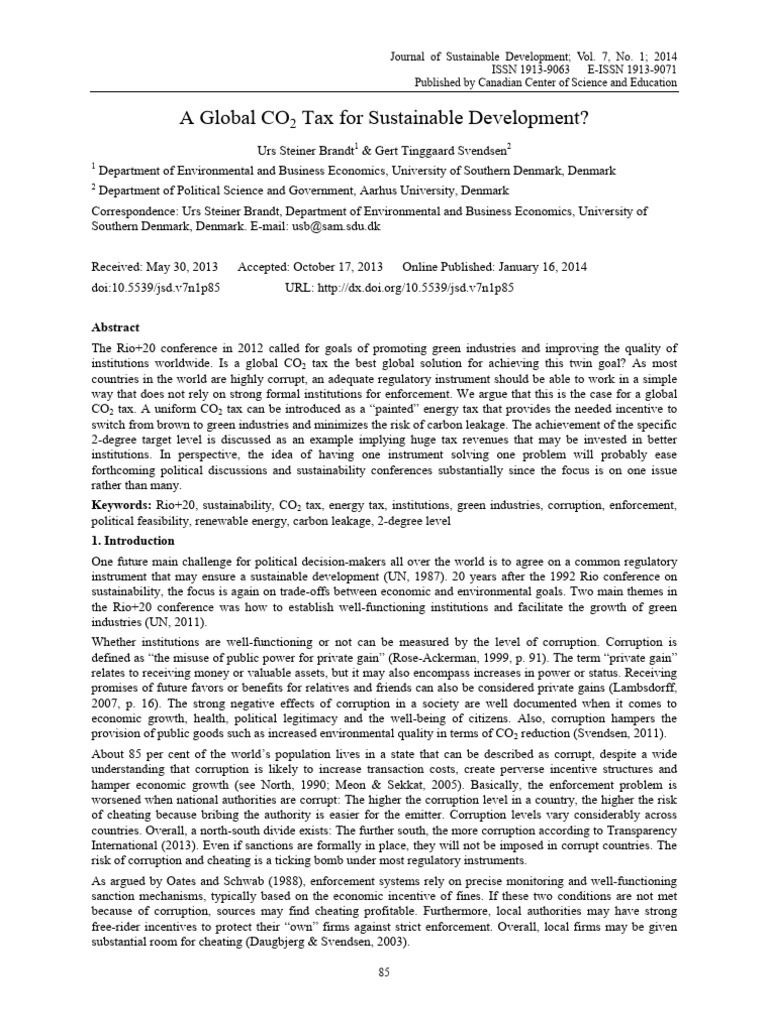 A Global CO2 Tax For Sustainable Development - 2014 - Brandt, Svendsen ...