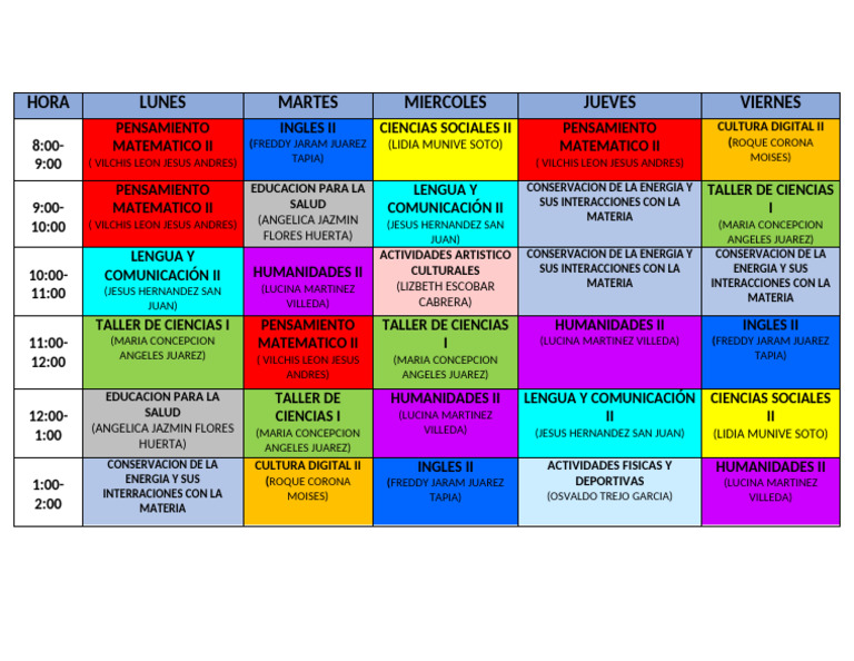 Horario Semanal de Clases 2023 | PDF | Educación en artes liberales