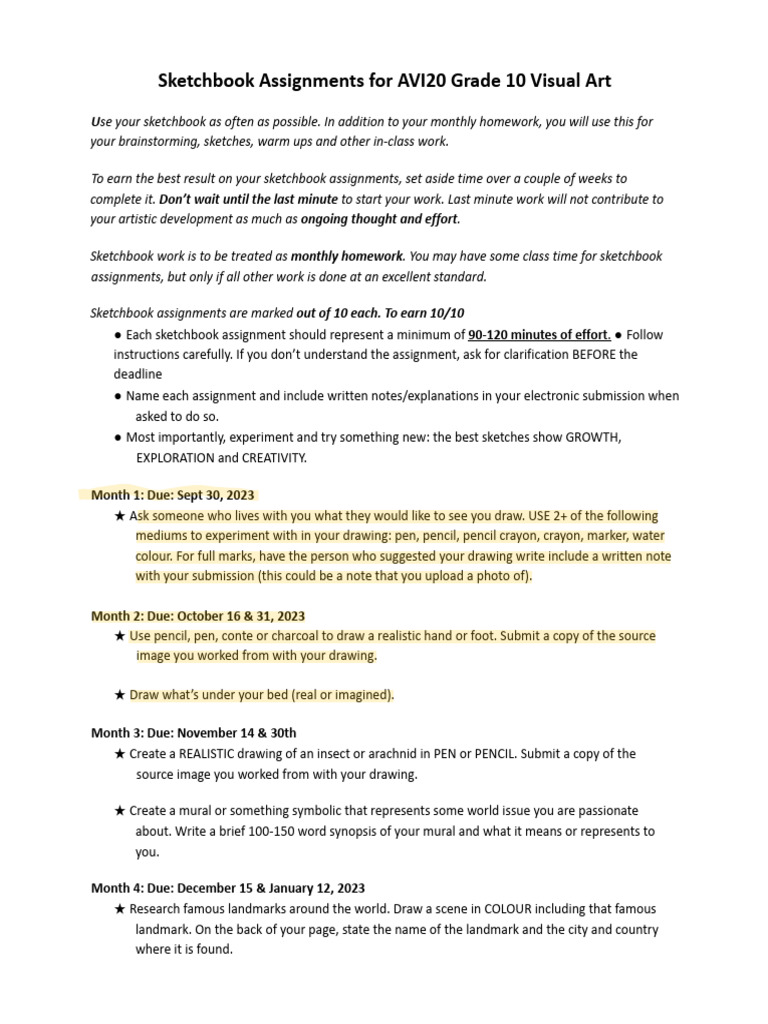 AVI20 Sketchbook Assignment Guide | PDF | Drawing | Pencil