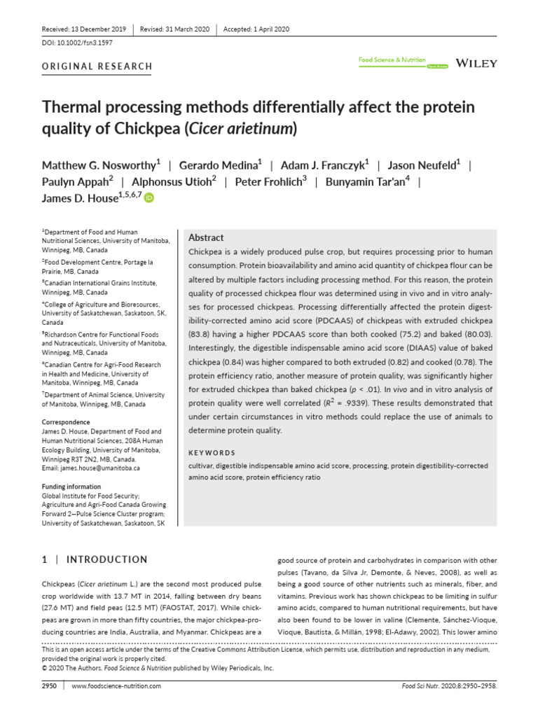 Chickpea Protein Quality and Processing | PDF | Chickpea | Amino Acid