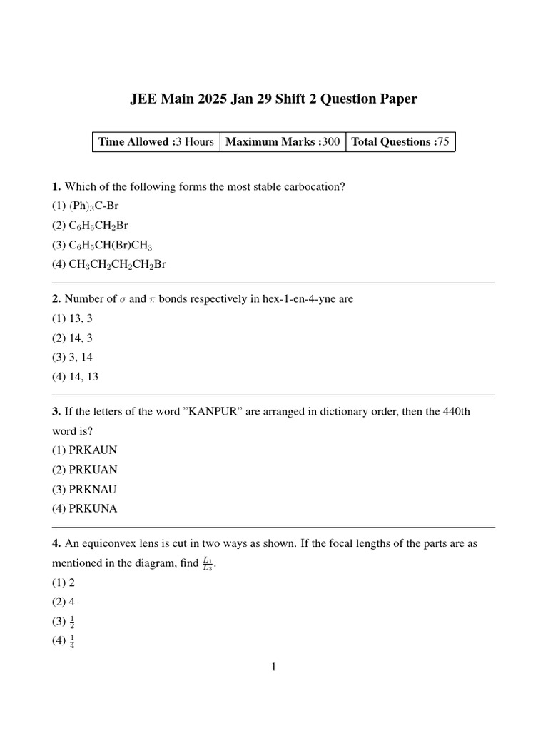JEE Main 2025 Shift 2 Question Paper | PDF