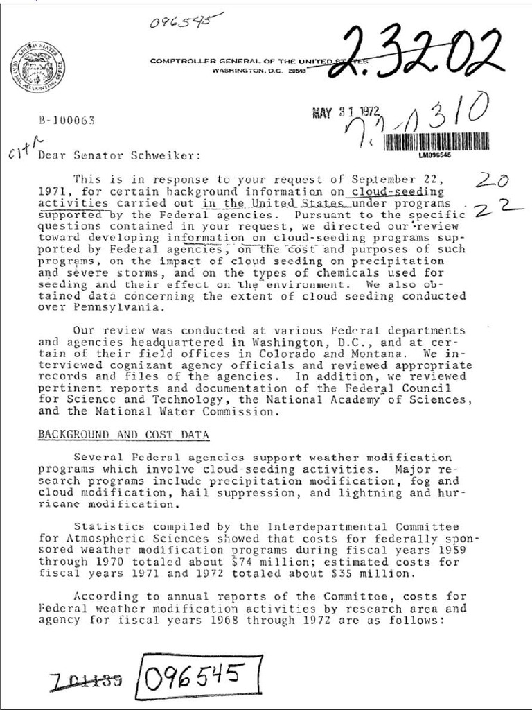 Federal Atmospheric Research Costs Letter | PDF