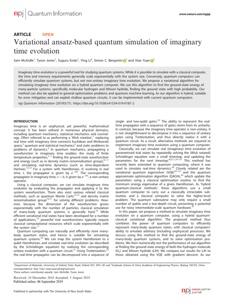 Quantum Simulation of Imaginary Time Evolution | PDF | Hamiltonian ...