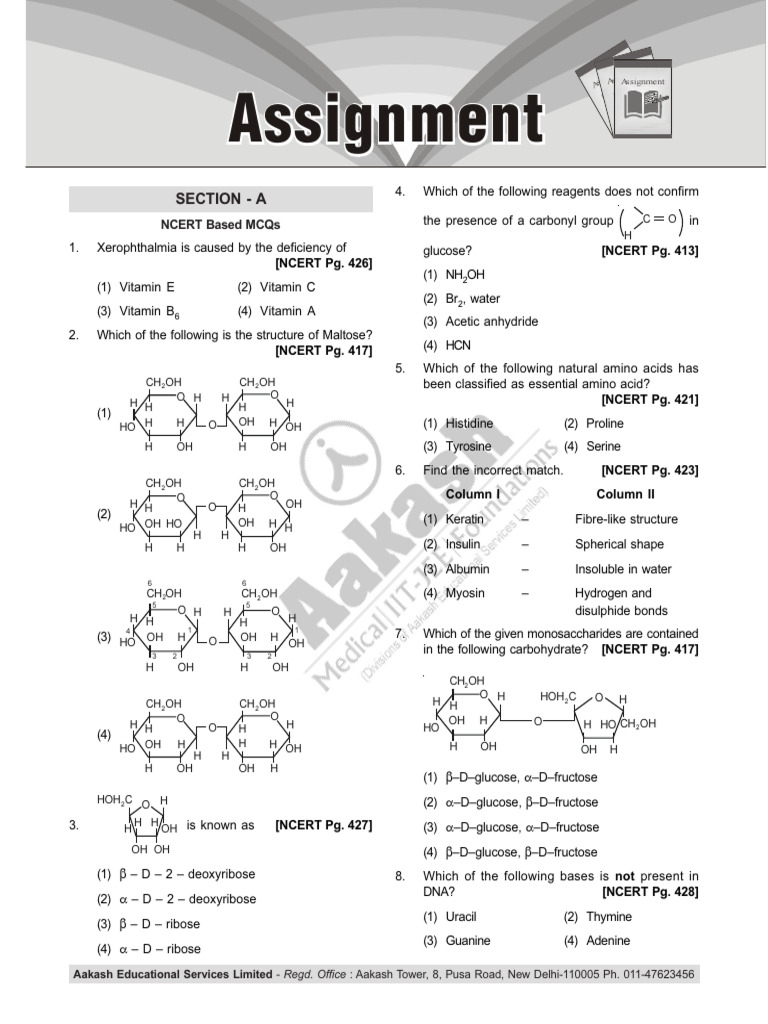 NCERT Biomolecules MCQs for NEET | PDF | Glucose | Carbohydrates