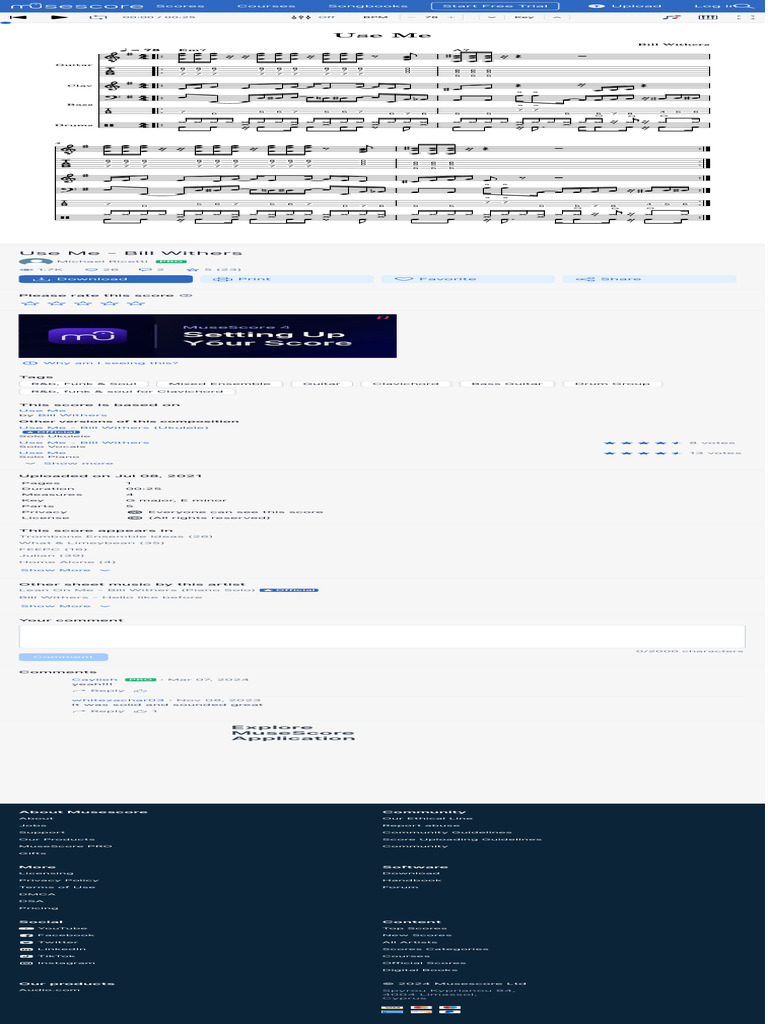 Use Me - Bill Withers Sheet Music For Clavichord, Guitar, Bass Guitar ...