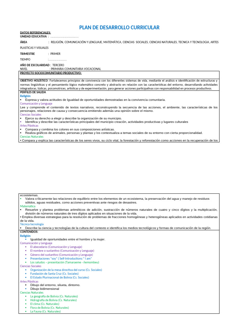 3ro de Primaria PDC | PDF | Comunicación | Matemáticas