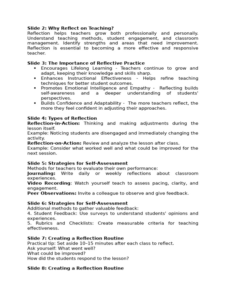 Benefits of Reflective Teaching Practices | PDF | Teachers | Human ...