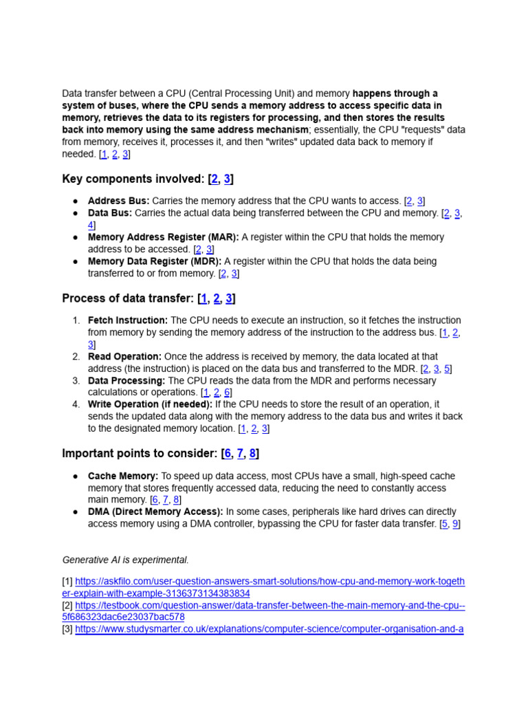 CPU-Memory Data Transfer Explained | PDF | Central Processing Unit ...