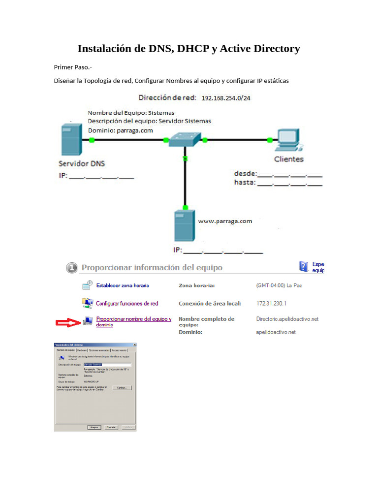 INSTALAR DNS DHCP y Active Directory Segunda Parte | PDF | Dirección IP ...