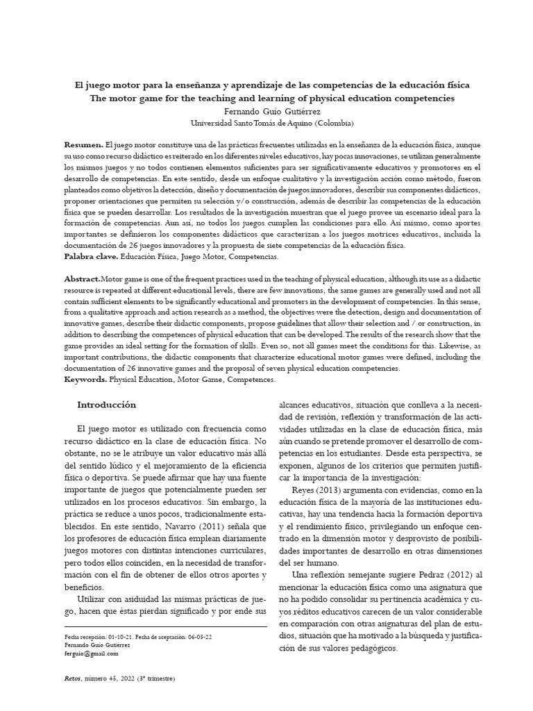 El Juego Motor para La Enseñanza y Aprendizaje de Las Competencias de ...