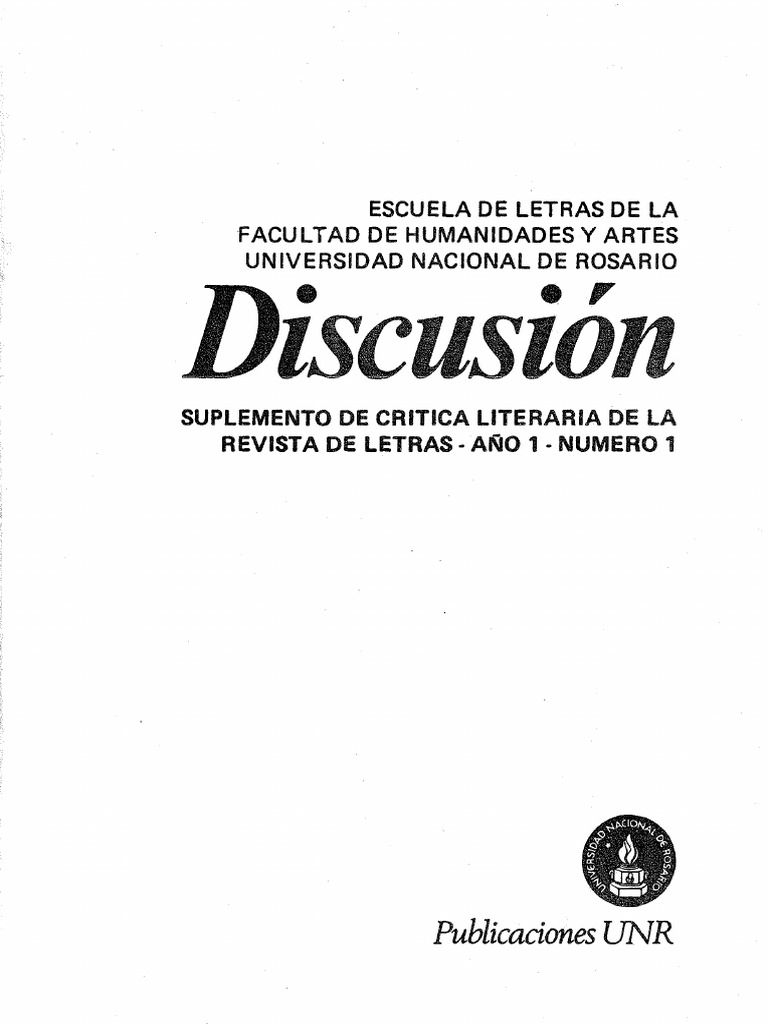 Discusión. Suplemento de Crítica Literaria de La Revista de Letras. Año ...