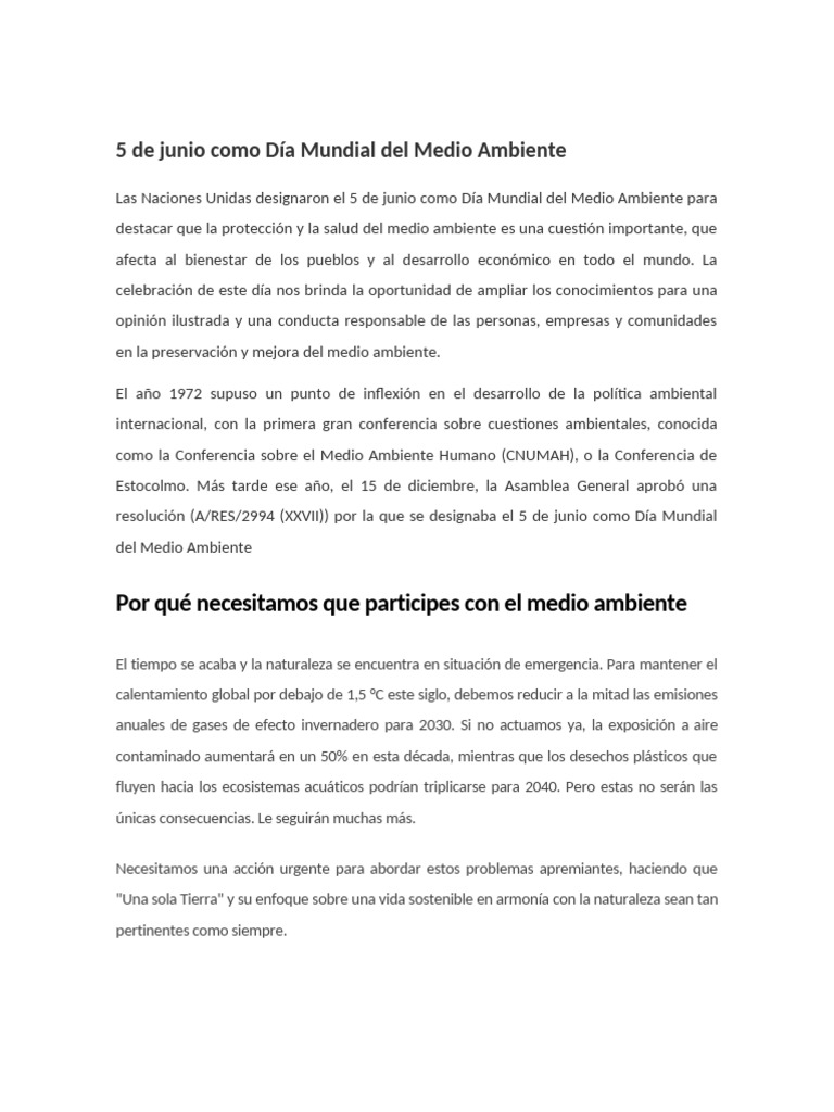 5 de junio como Día Mundial del Medio Ambiente | PDF | Entorno natural ...