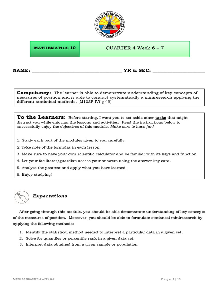 Math 10 Q4 W6-7 | PDF | Statistics | Quantile