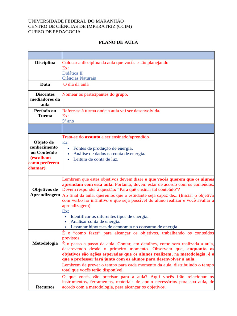 Plano de Aula para Pedagogia CCIM | PDF | Lição | Pedagogia
