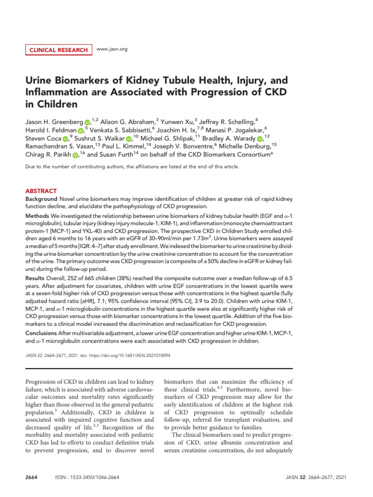 Urine Biomarkers and CKD Progression in Kids | PDF | Chronic Kidney ...