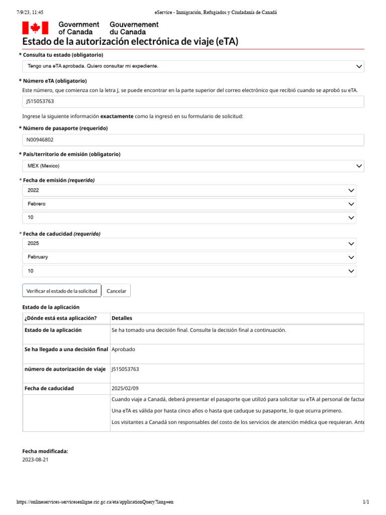 Consulta de Estado eTA Canadá | PDF