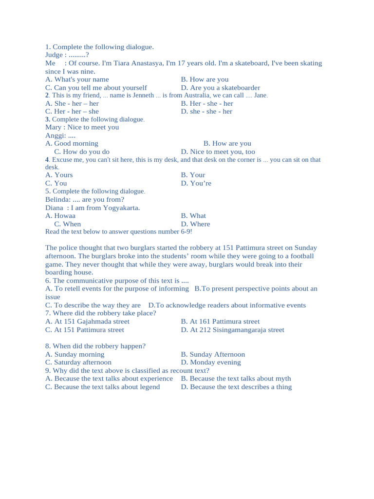 English Dialogue and Comprehension Exercises | PDF