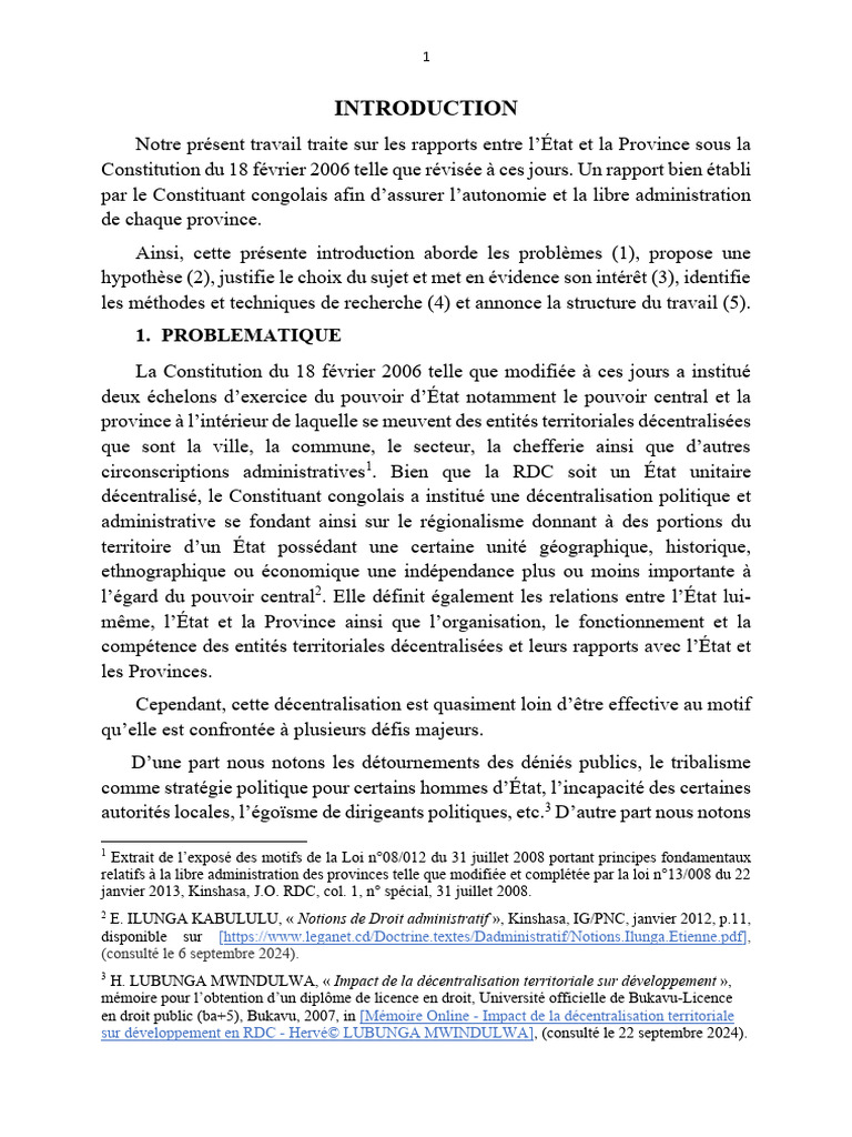 Relations État-Province en RDC 2006 | PDF | Loi | Constitution